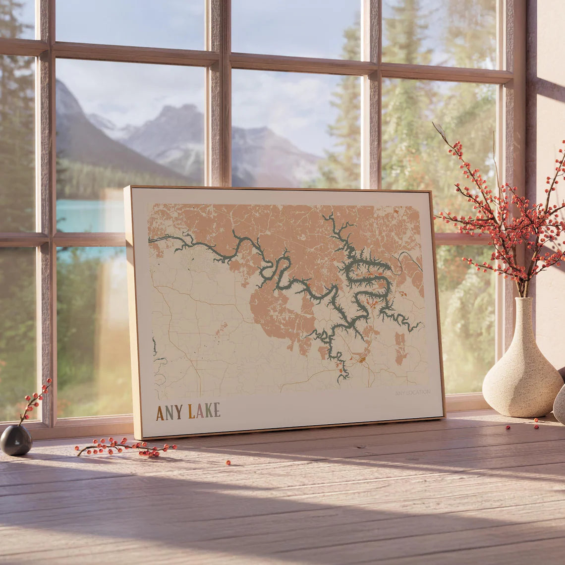 Custom Lake Map Art Print, Personalized Lake House Decor
