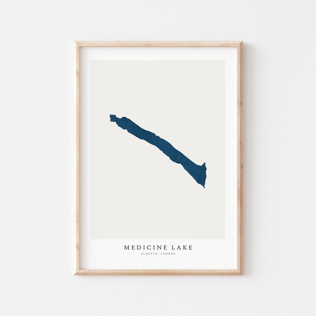 medicine lake alberta map poster – minimalist lake wall art - image 1
