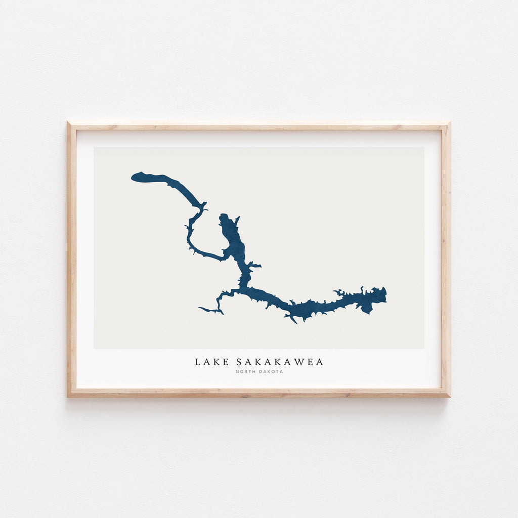 lake sakakawea north dakota map poster – minimalist lake wall art - image 1