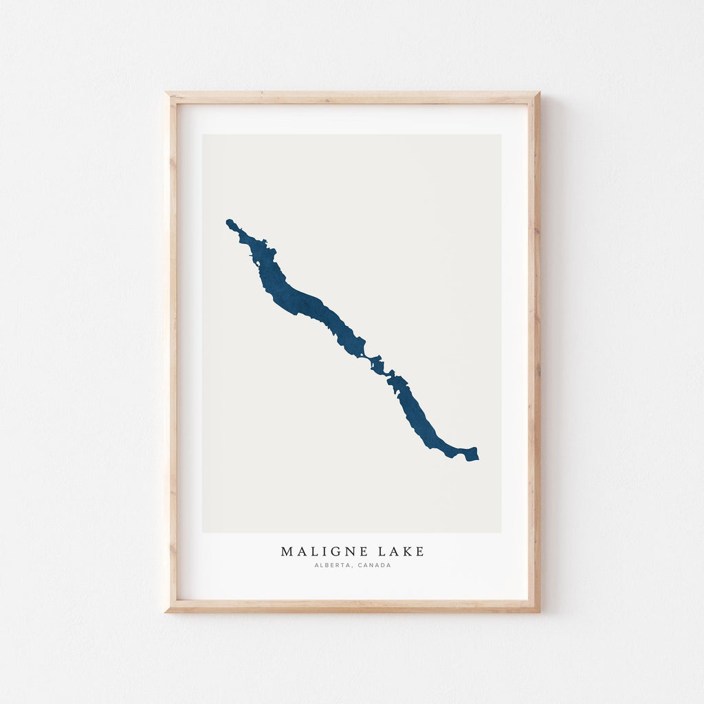 maligne lake alberta map poster – minimalist lake wall art - image 1