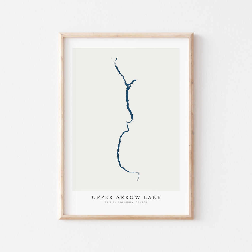 upper arrow lake british columbia map poster – minimalist lake wall art - image 1