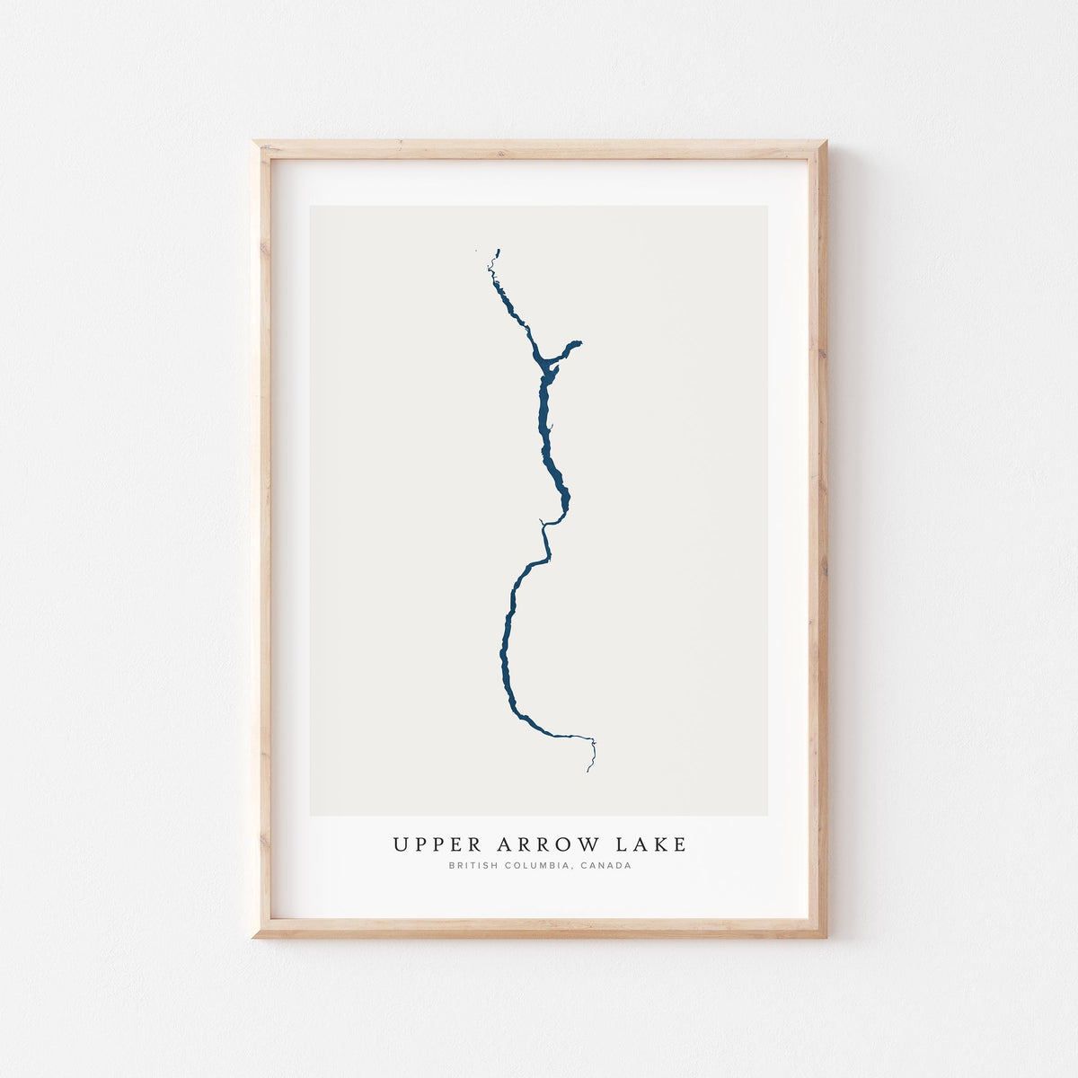 upper arrow lake british columbia map poster – minimalist lake wall art - image 1
