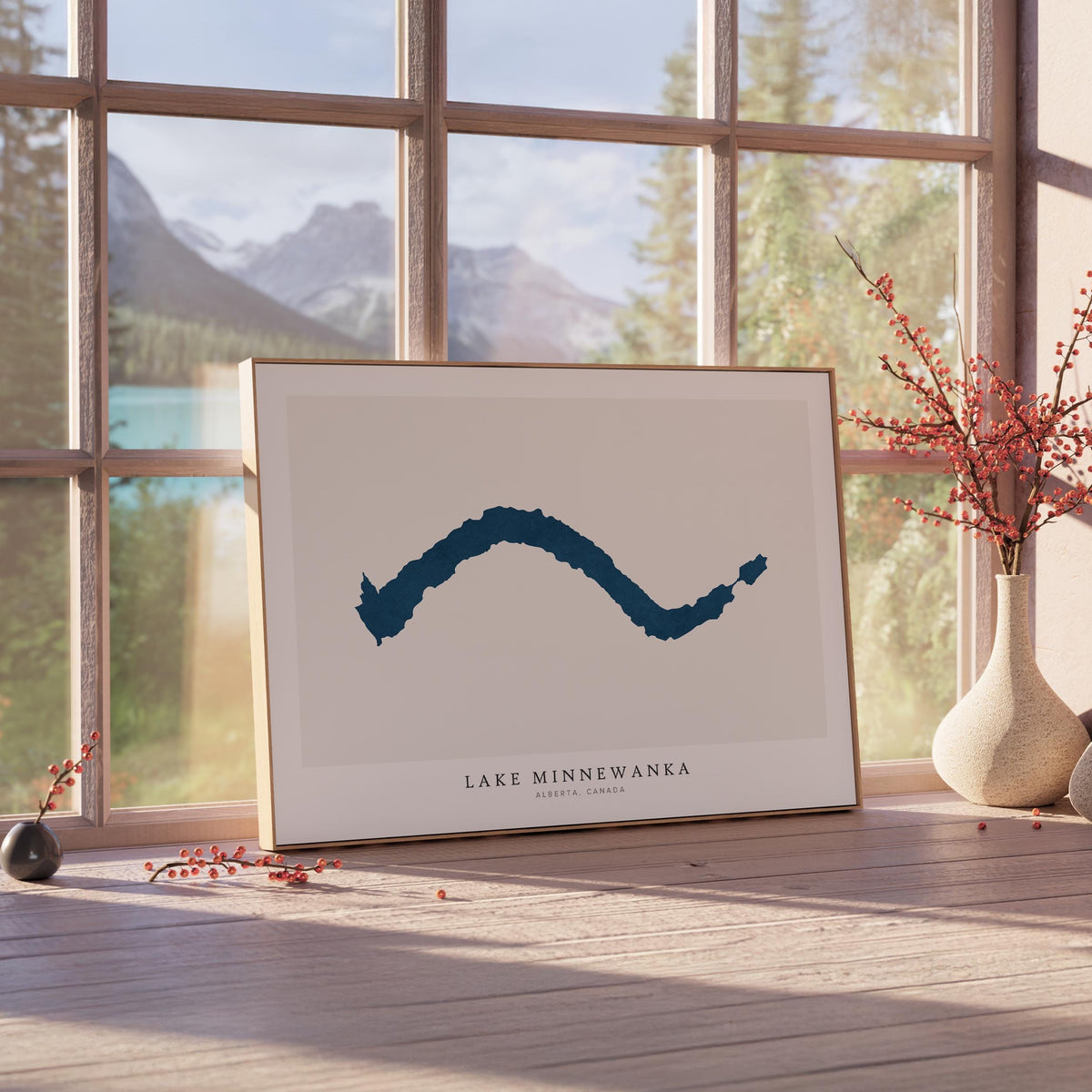 lake minnewanka alberta map poster – minimalist lake wall art - image 4