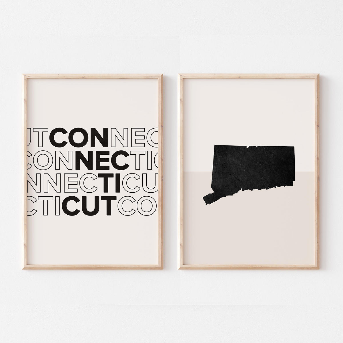 connecticut map and typography wall art set - image 1