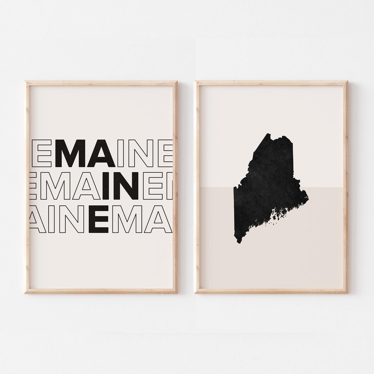 maine map and typography wall art set - image 1