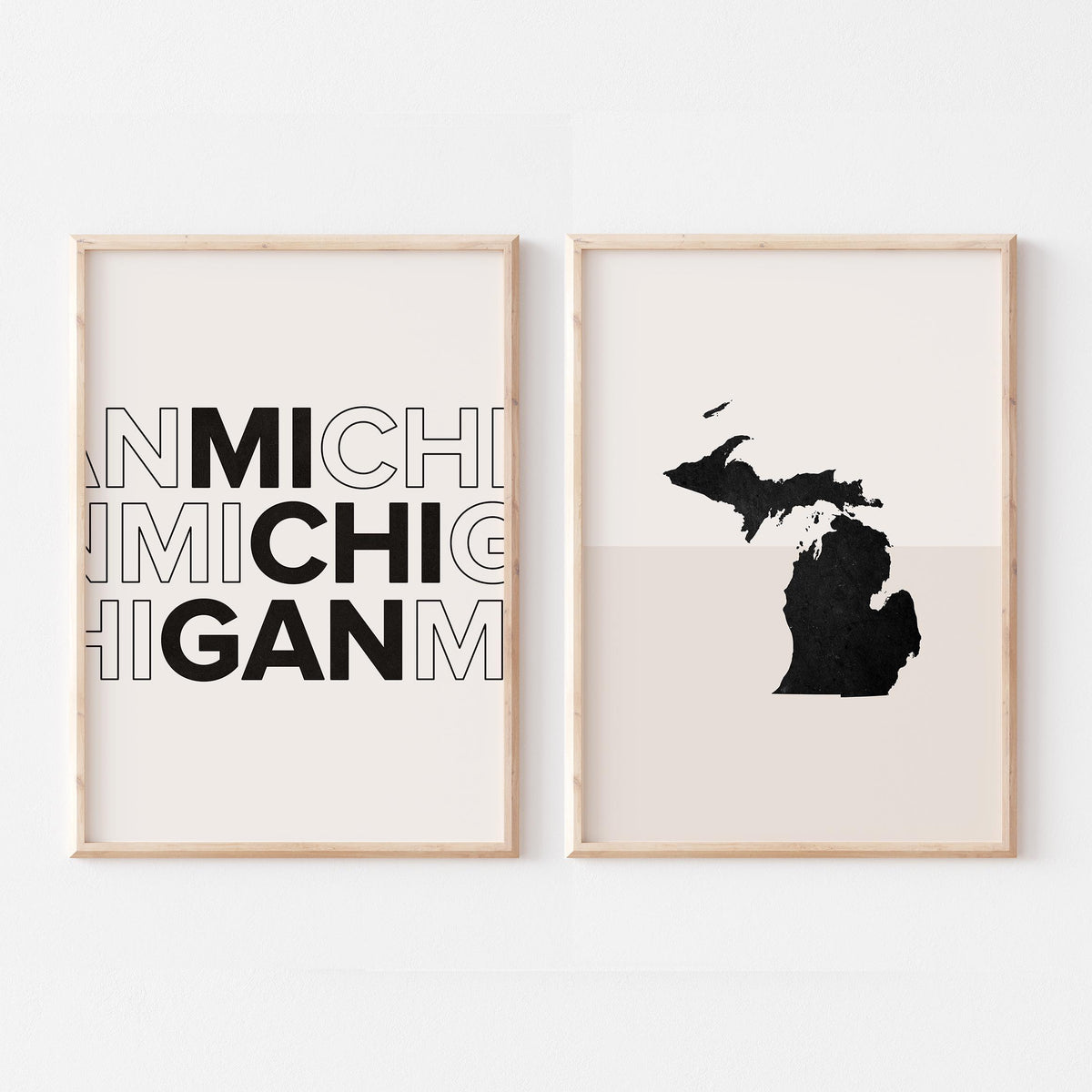michigan map and typography wall art set - image 1