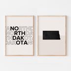 north dakota map and typography wall art set - image 1