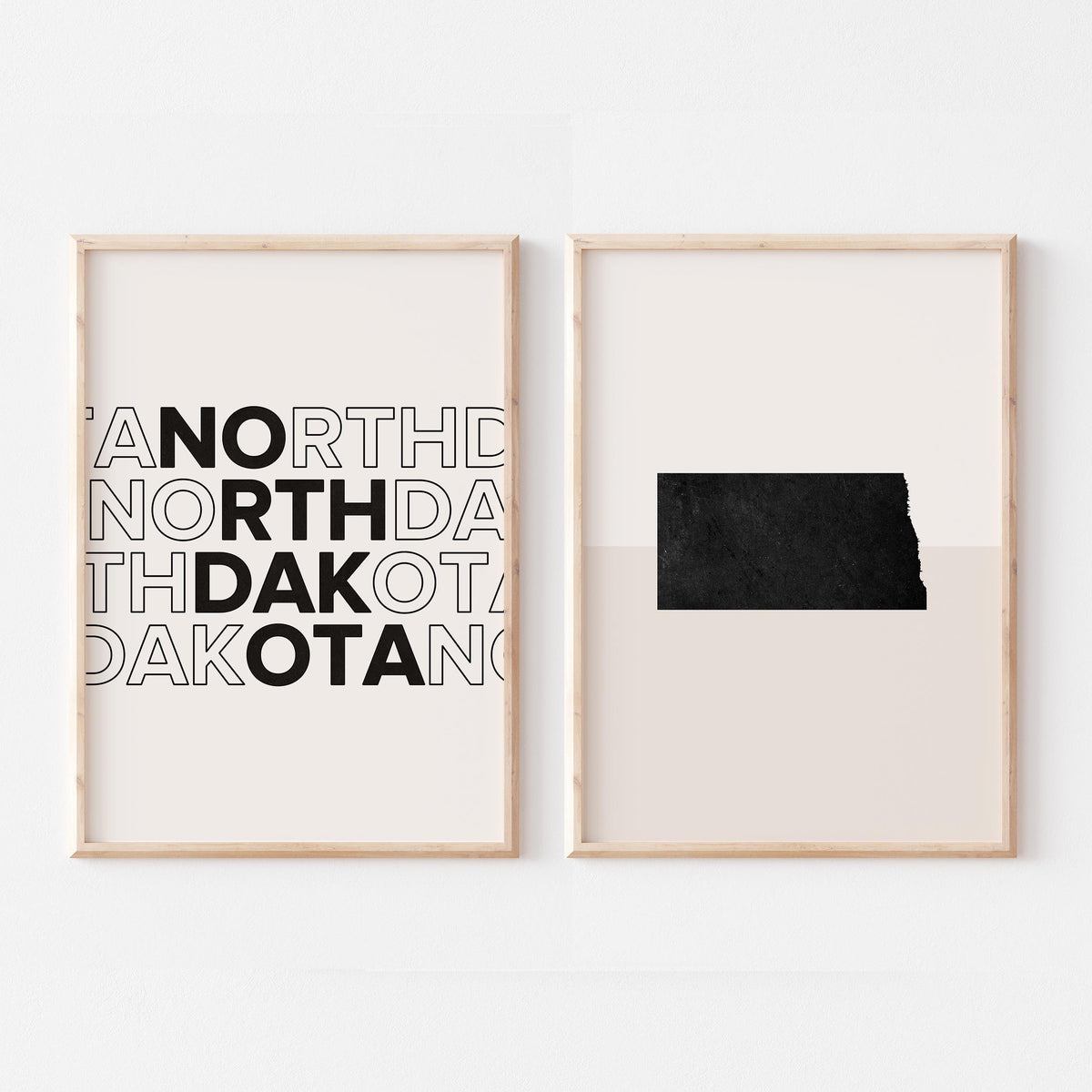 north dakota map and typography wall art set - image 1