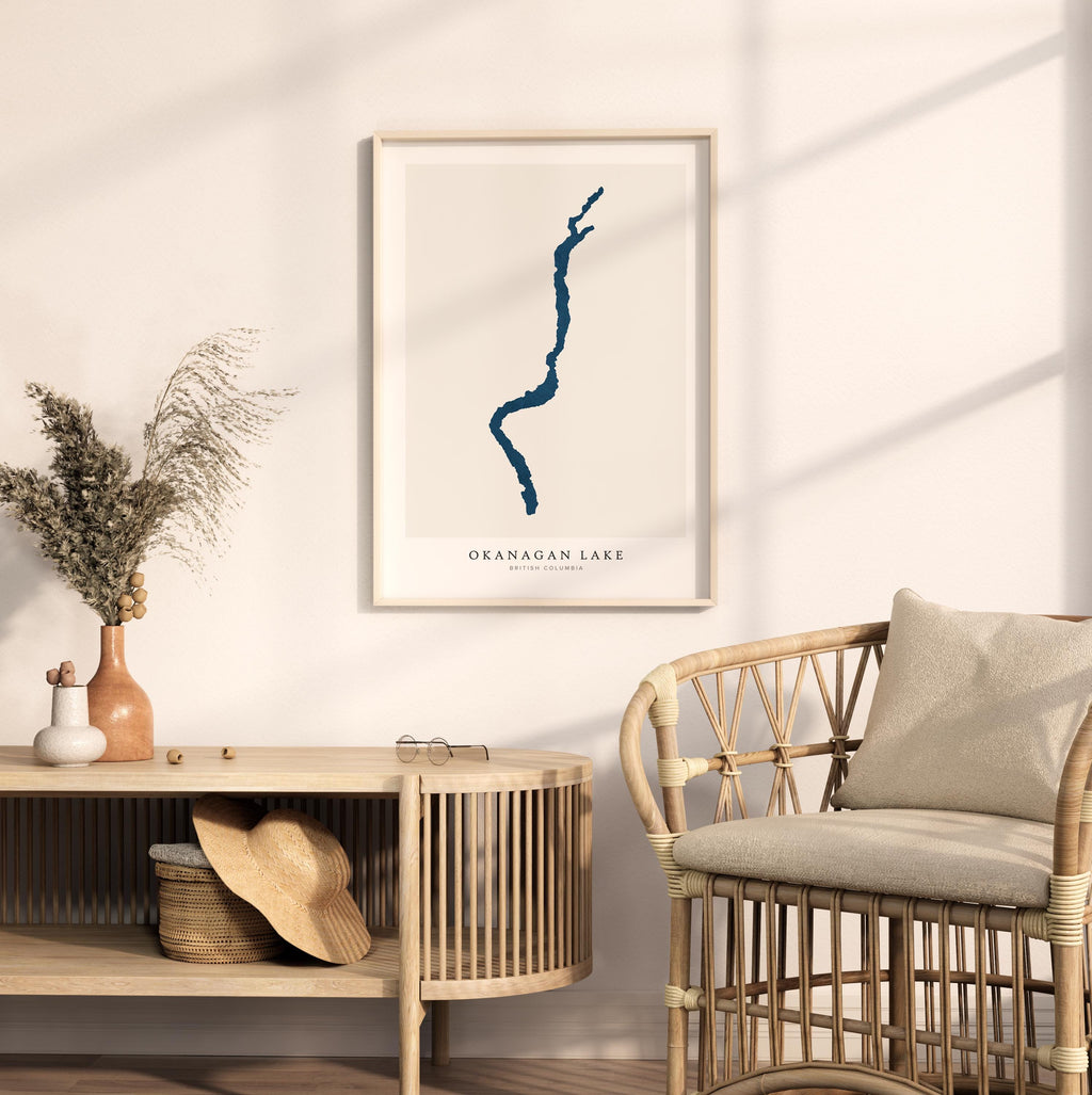 okanagan lake british columbia map poster – minimalist lake wall art - image 5
