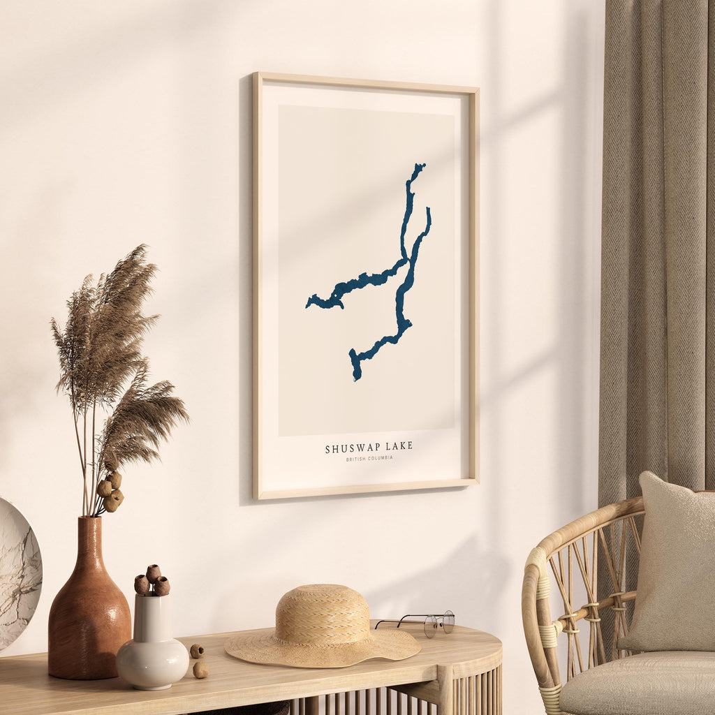 shuswap lake british columbia map poster – minimalist lake wall art - image 3