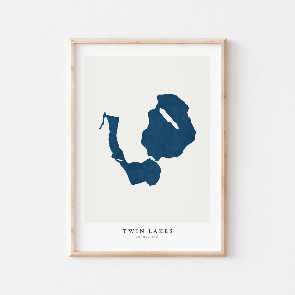 twin lakes connecticut map poster – minimalist lake wall art - image 1