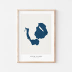 twin lakes connecticut map poster – minimalist lake wall art - image 1