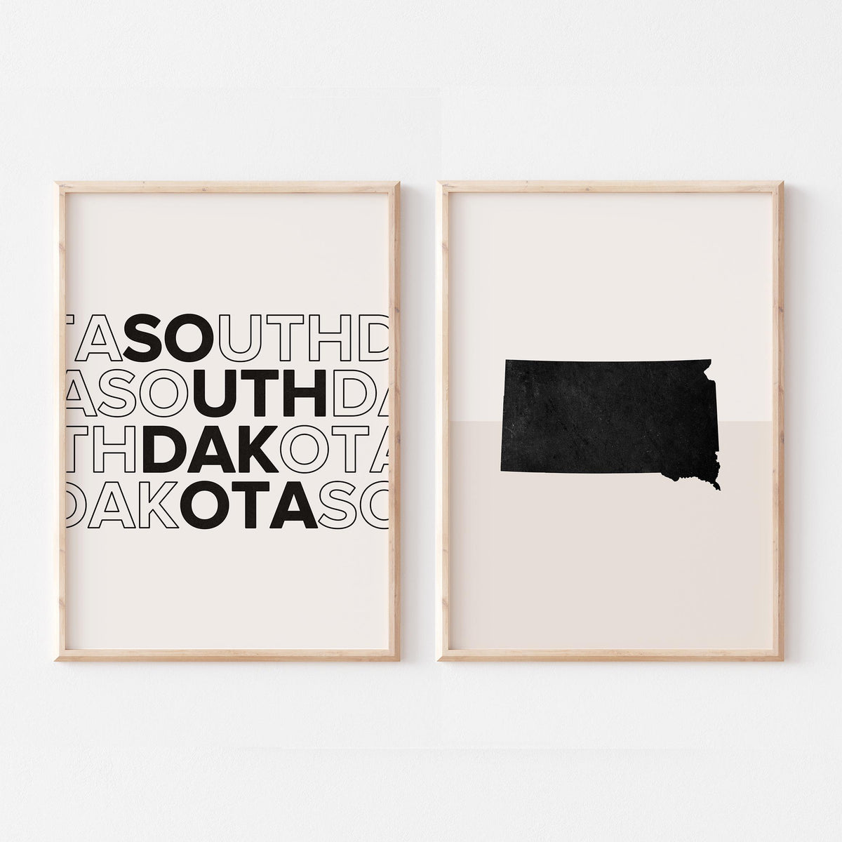 south dakota map and typography wall art set - image 1