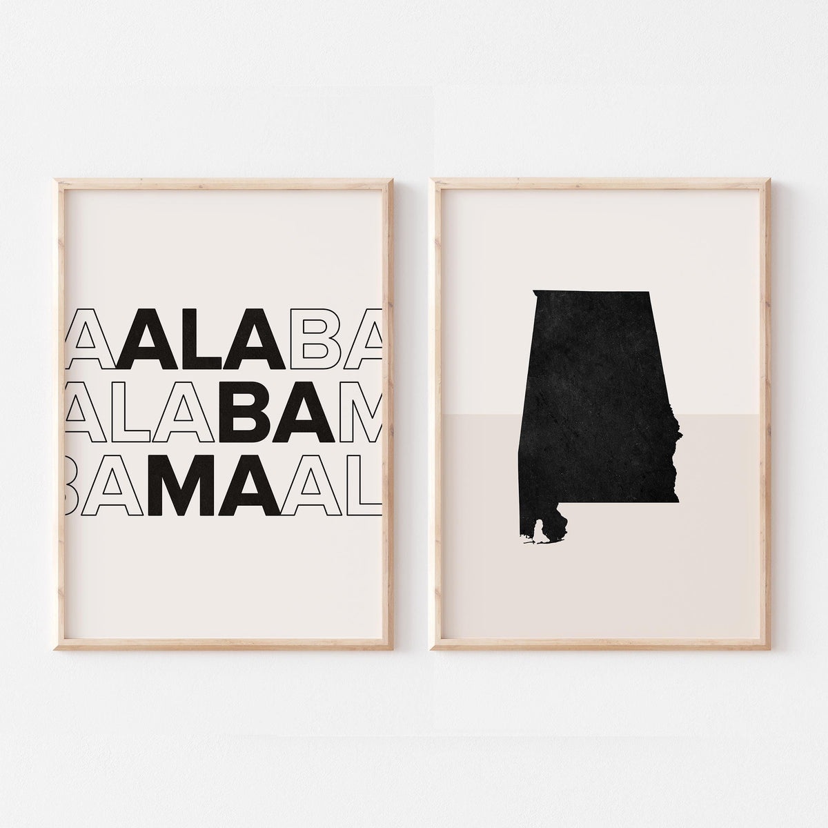 alabama map and typography wall art set - image 1