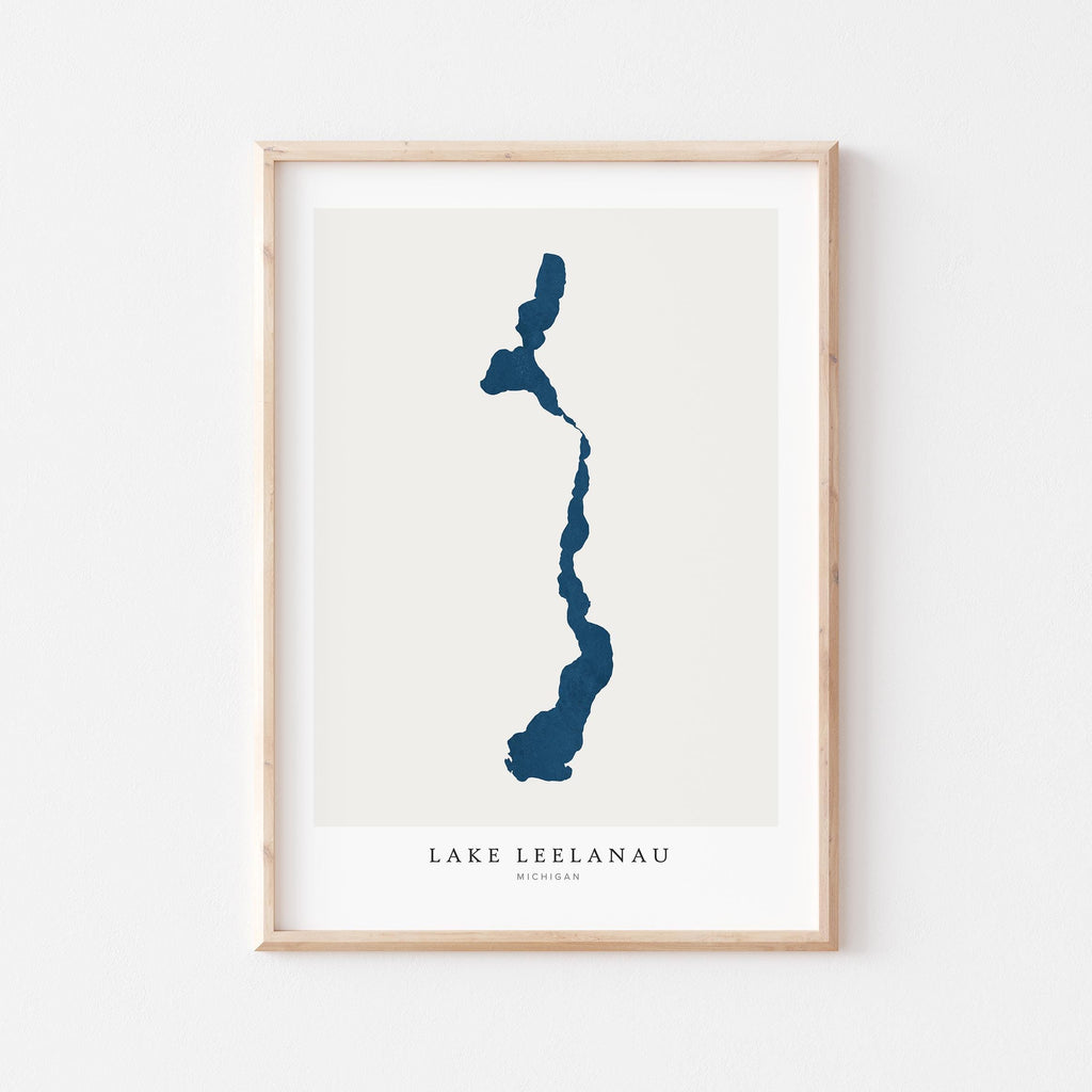 lake leelanau michigan map poster – minimalist lake wall art - image 1
