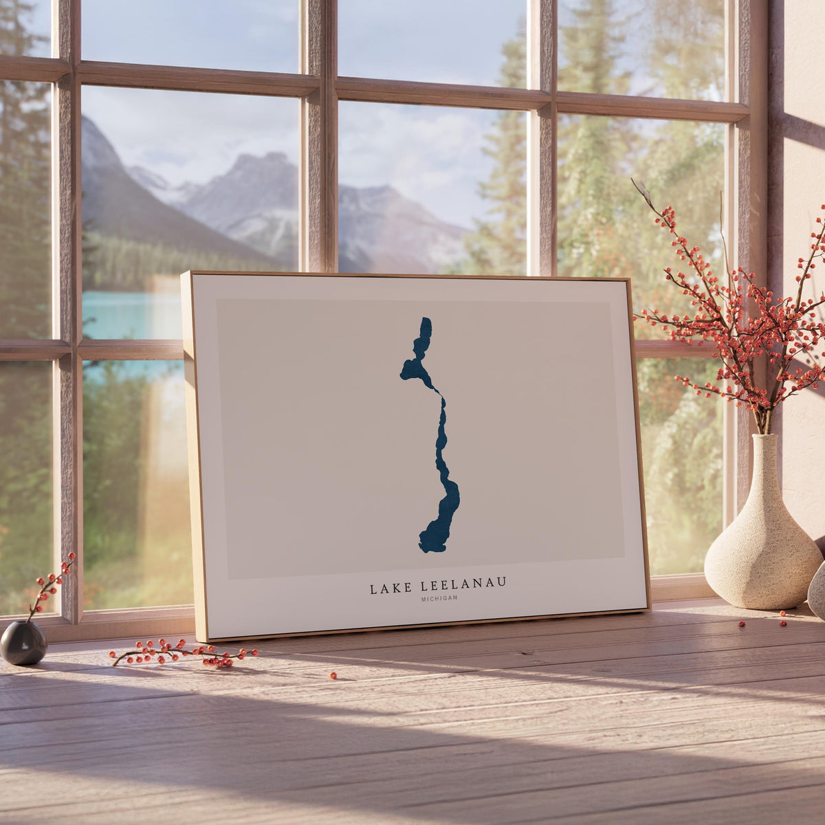 lake leelanau michigan map poster – minimalist lake wall art - image 4