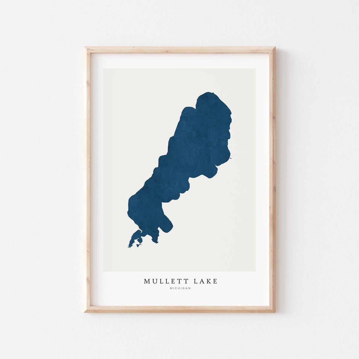 mullet lake michigan map poster – minimalist lake wall art - image 1