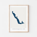 pennesseewassee lake maine map poster – minimalist lake wall art - image 1