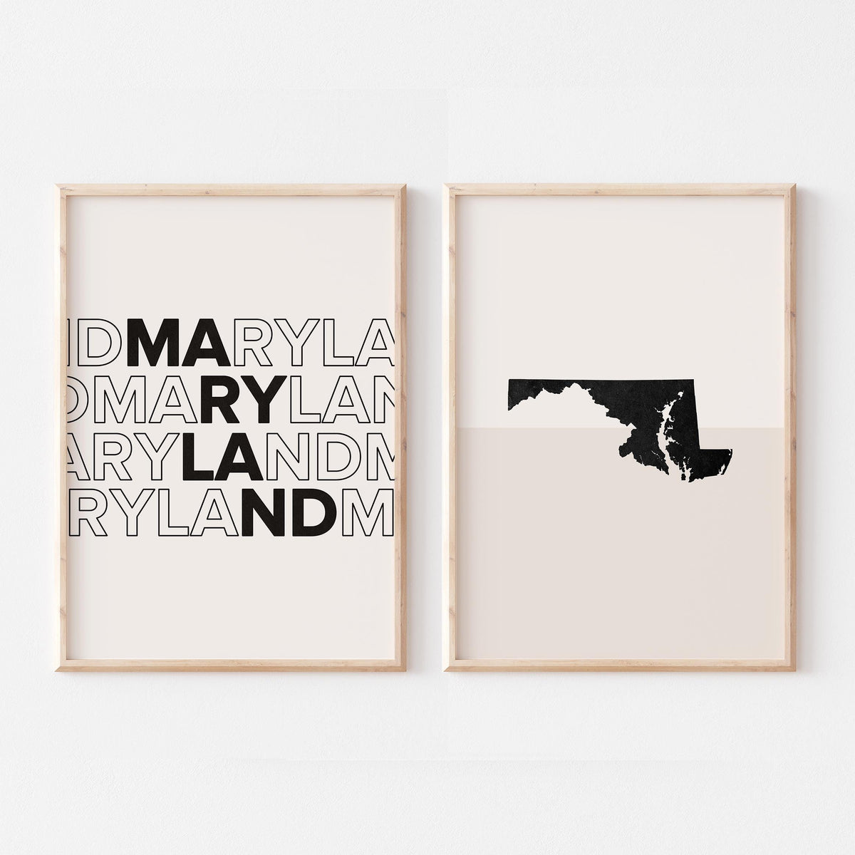 maryland map and typography wall art set - image 1