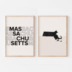 massachusetts map and typography wall art set - image 1
