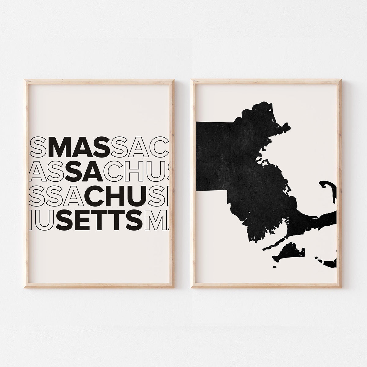 massachusetts map and typography wall art set - image 3
