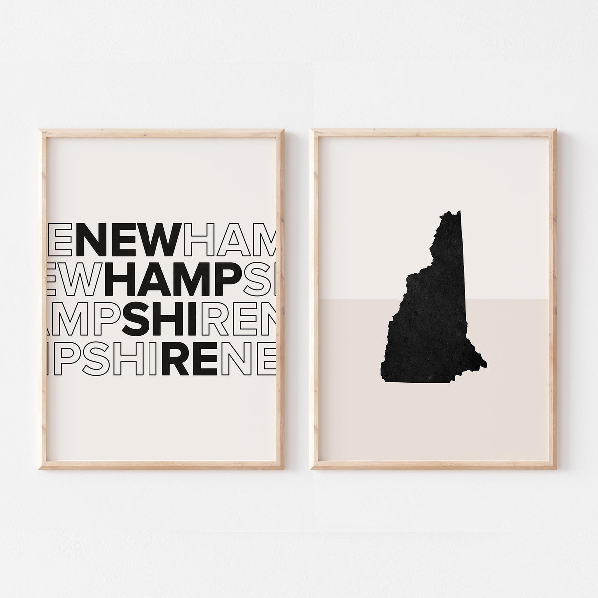 new hampshire map and typography wall art set - image 1