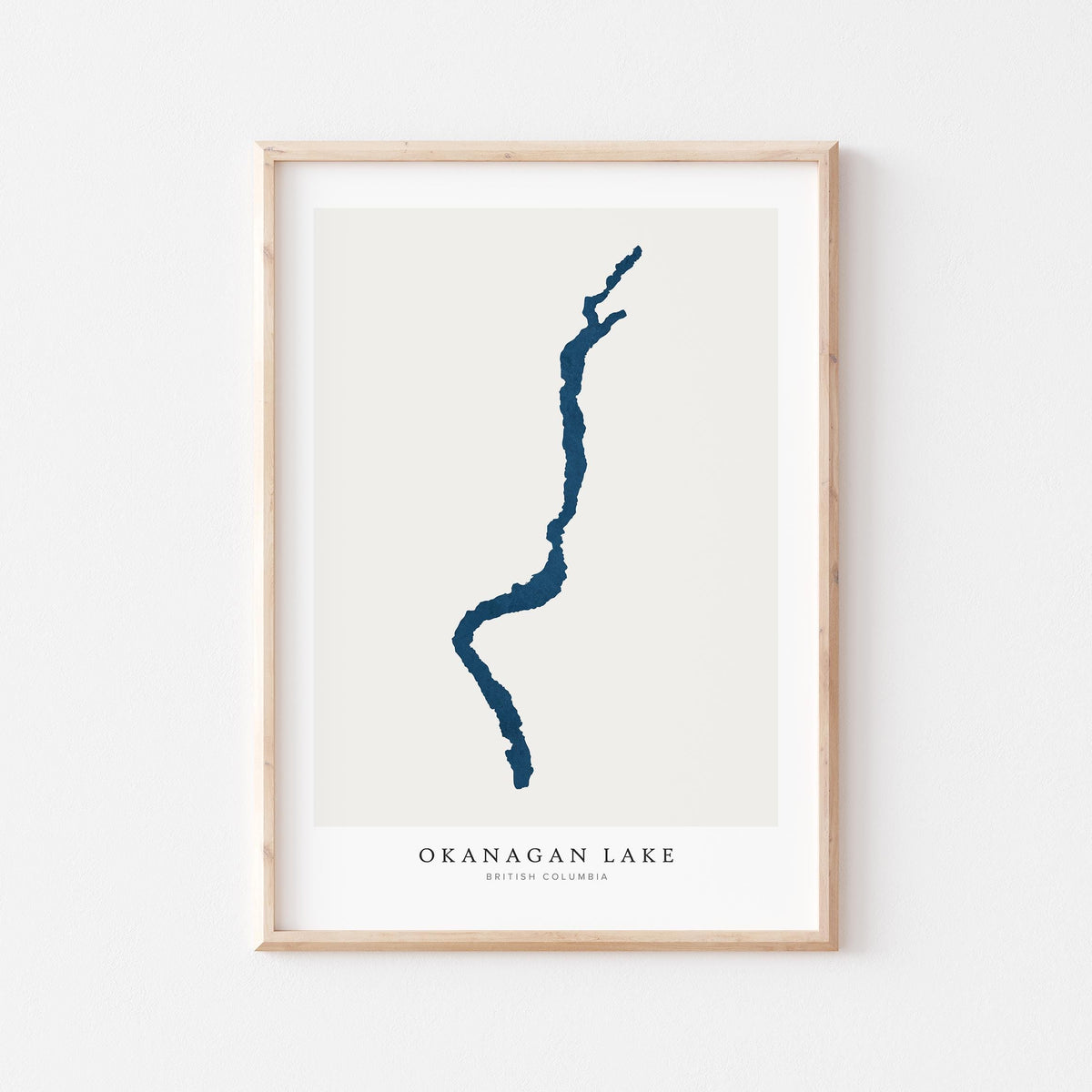 okanagan lake british columbia map poster – minimalist lake wall art - image 1