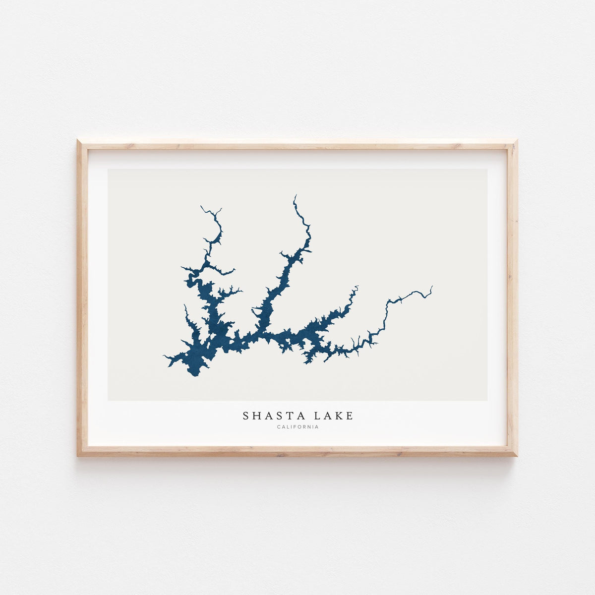 shasta lake california map poster – minimalist lake wall art - image 1