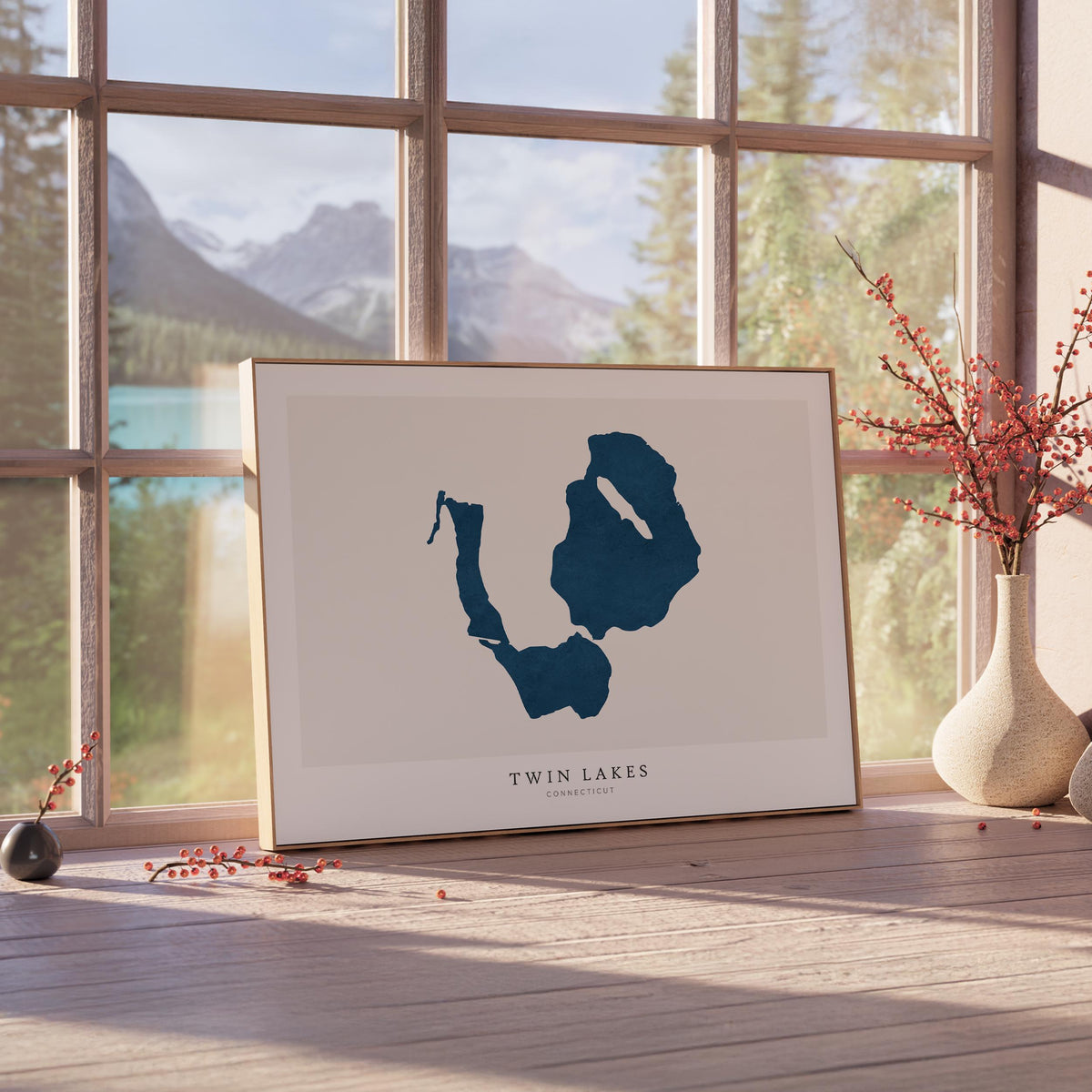 twin lakes connecticut map poster – minimalist lake wall art - image 4