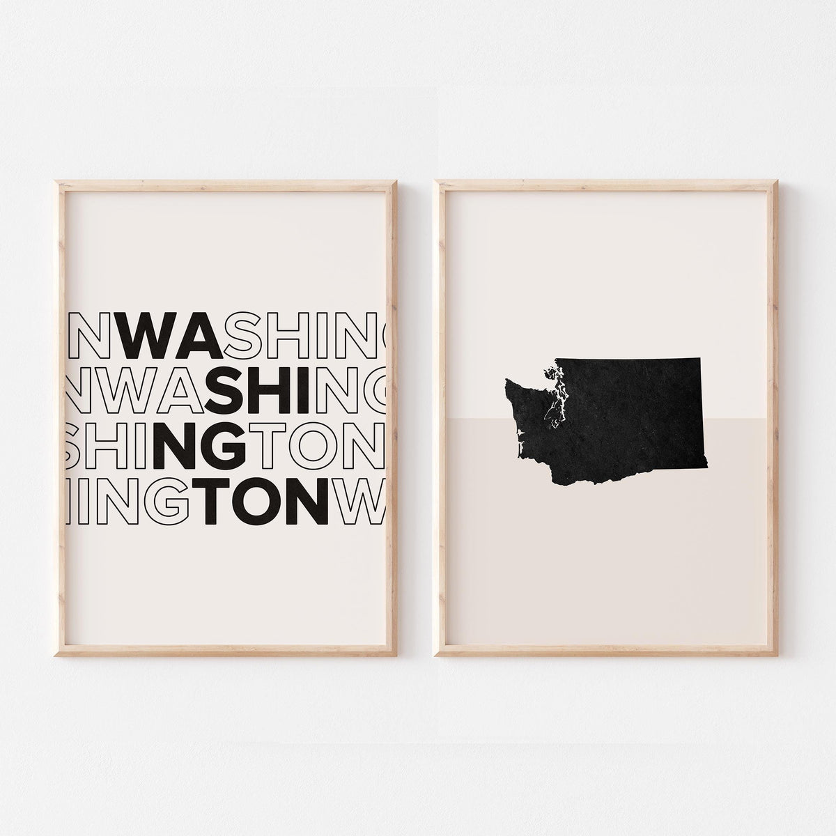 washington map and typography wall art set - image 1