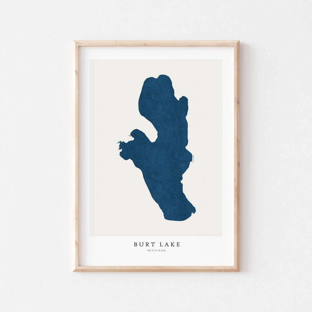 burt lake michigan map poster – minimalist lake wall art - image 1