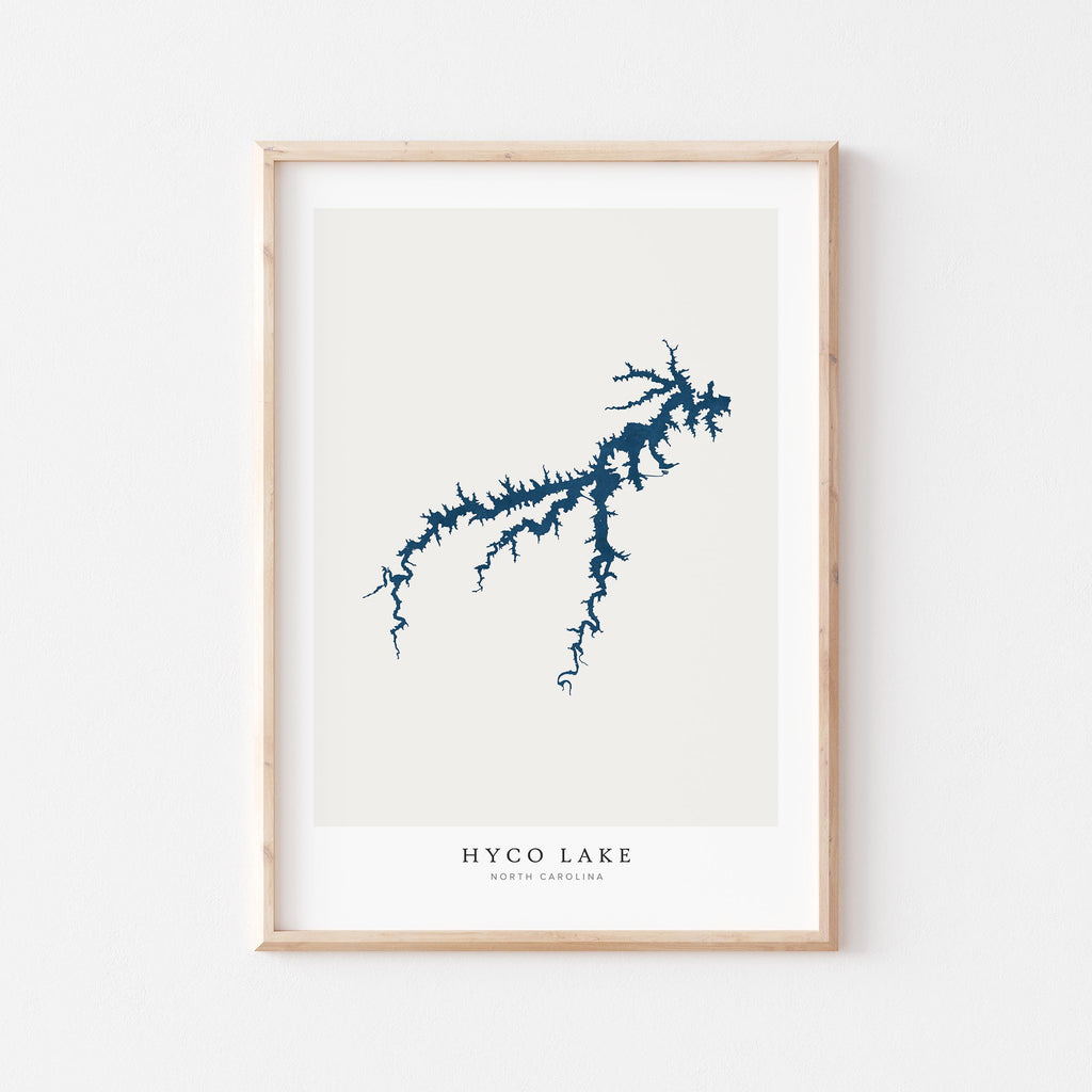 hyco lake north carolina map poster – minimalist lake wall art - image 1