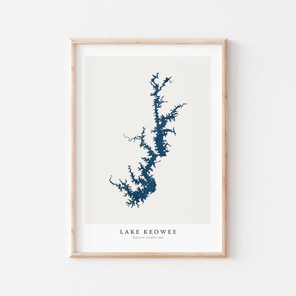 lake keowee south carolina map poster – minimalist lake wall art - image 1