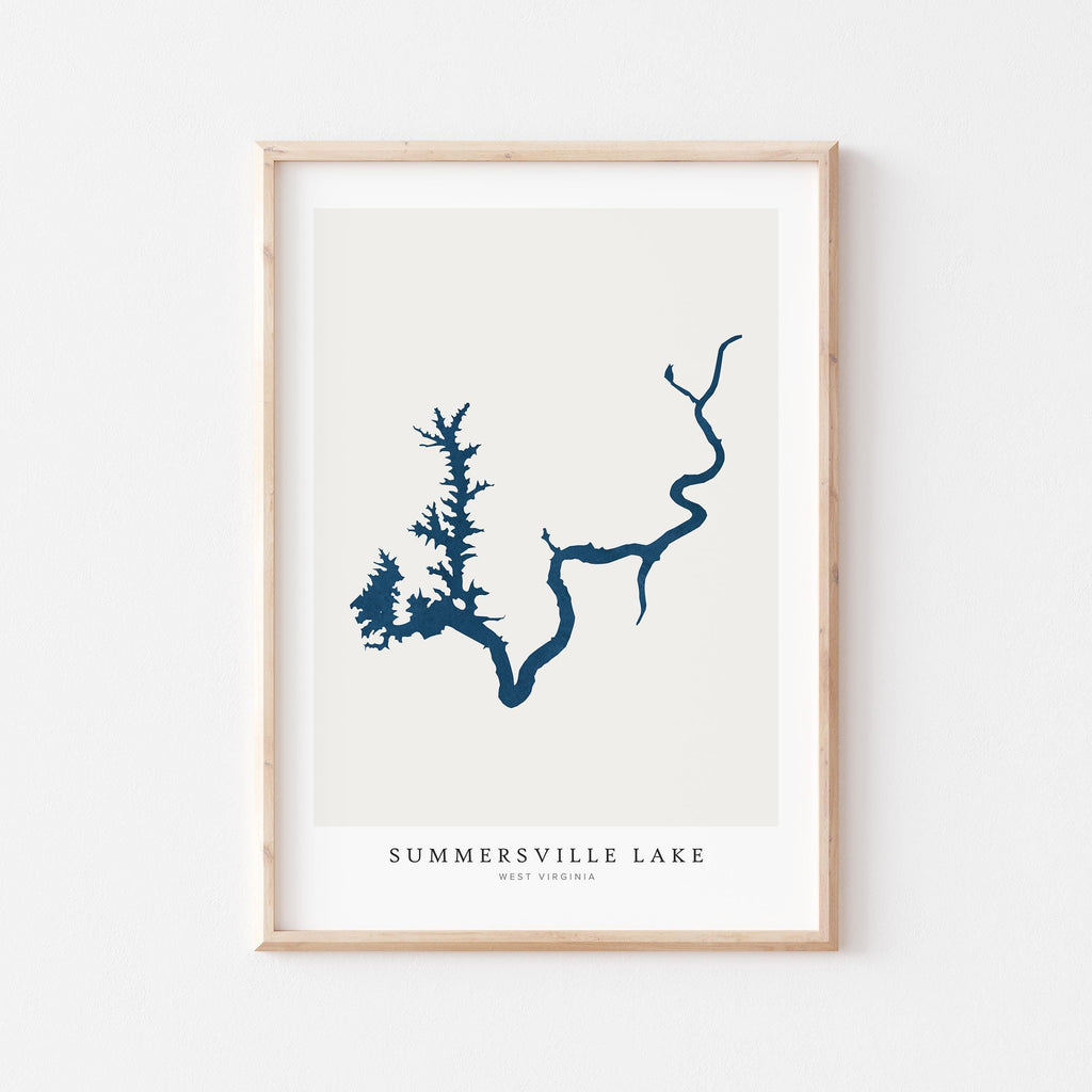 summersville lake virginia map poster – minimalist lake wall art - image 1