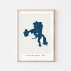 yellowstone lake wyoming map poster – minimalist lake wall art - image 1