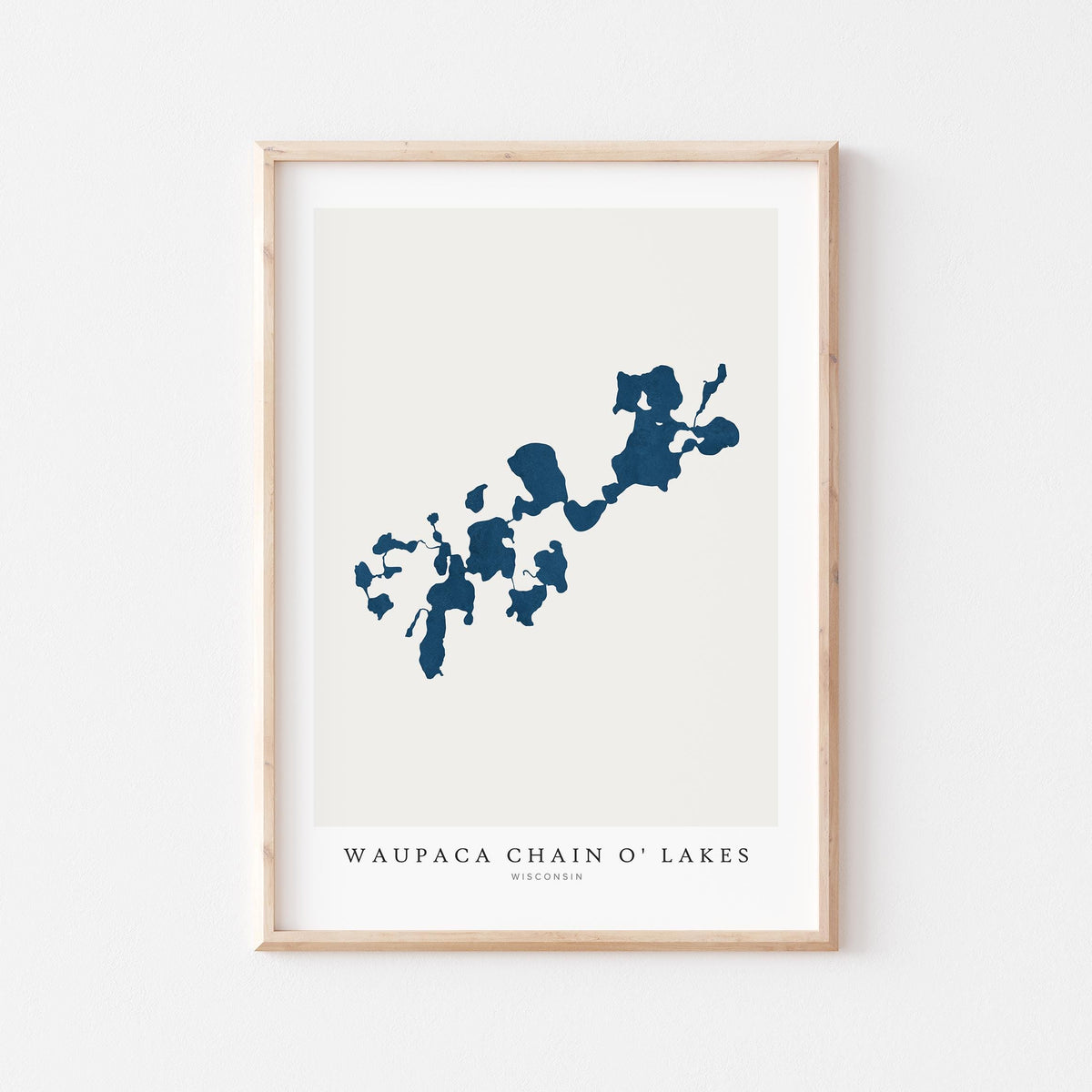 waupaca chain o lakes wisconsin map poster – minimalist lake wall art - image 2