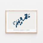 waupaca chain o lakes wisconsin map poster – minimalist lake wall art - image 1