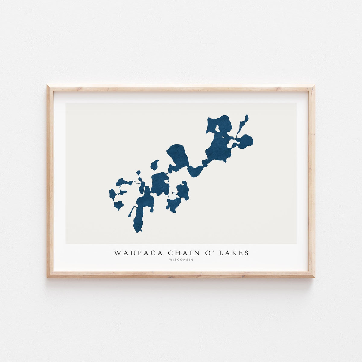 waupaca chain o lakes wisconsin map poster – minimalist lake wall art - image 1