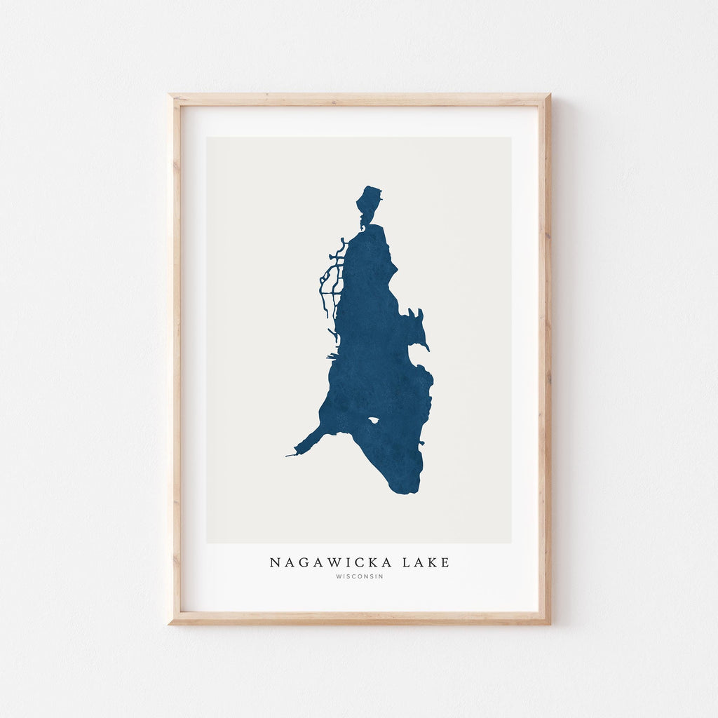 nagawicka lake wisconsin map poster – minimalist lake wall art - image 1