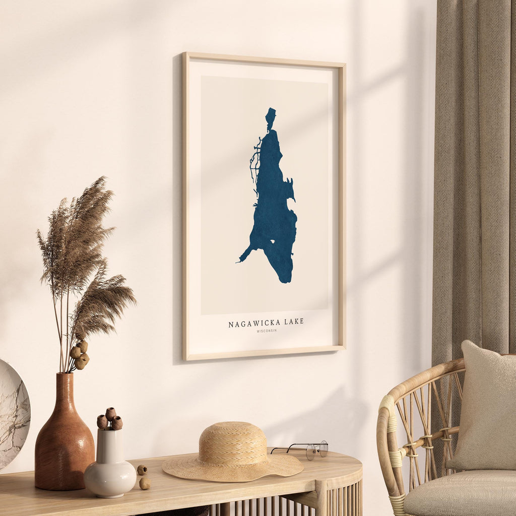 nagawicka lake wisconsin map poster – minimalist lake wall art - image 3