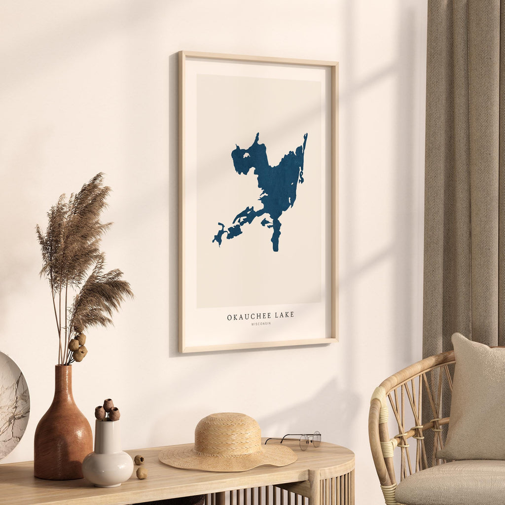 okauchee lake wisconsin map poster – minimalist lake wall art - image 3