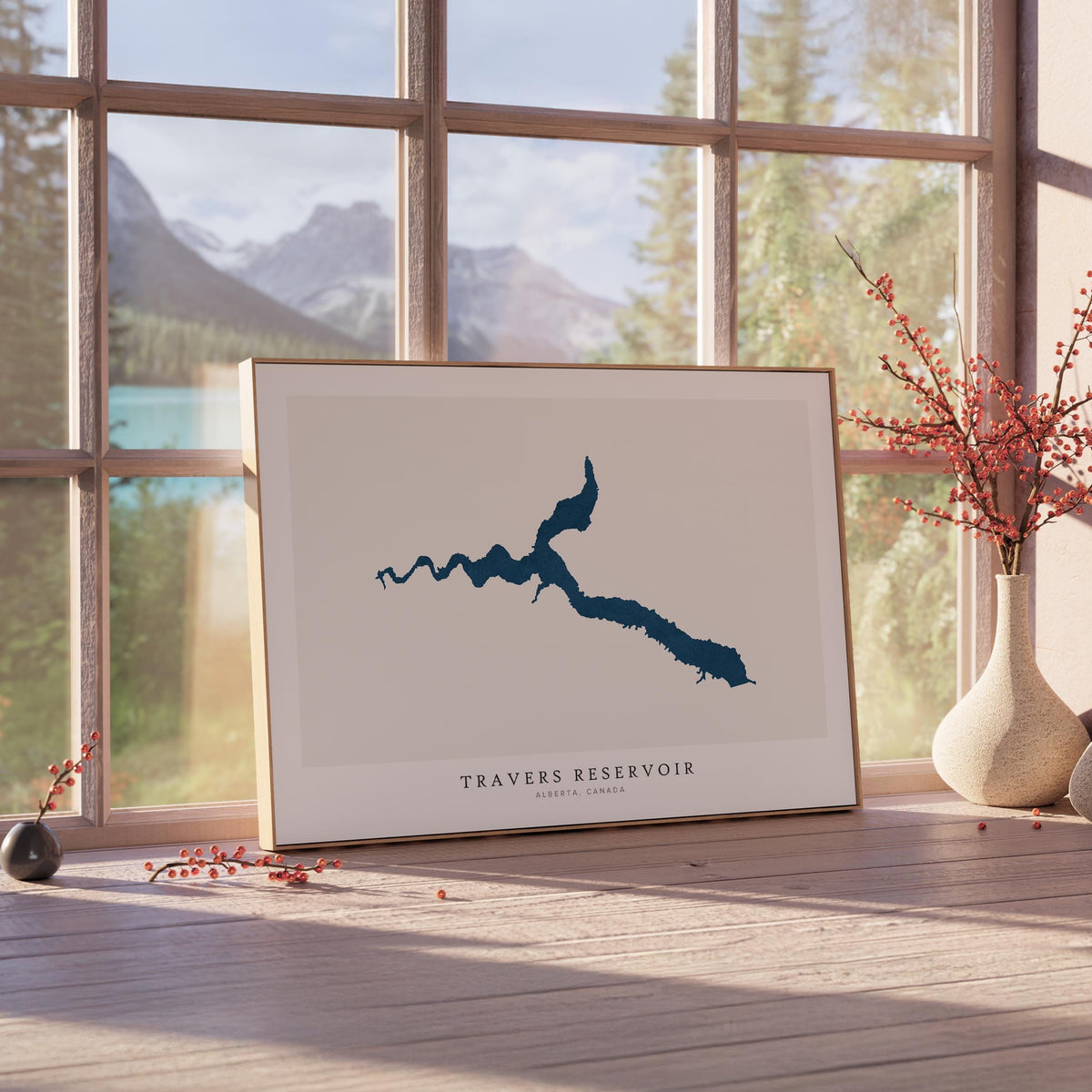 travers reservoir alberta map poster – minimalist lake wall art - image 4