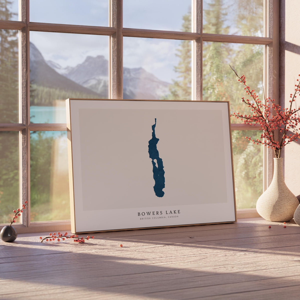 bowers lake british columbia map poster – minimalist lake wall art - image 4