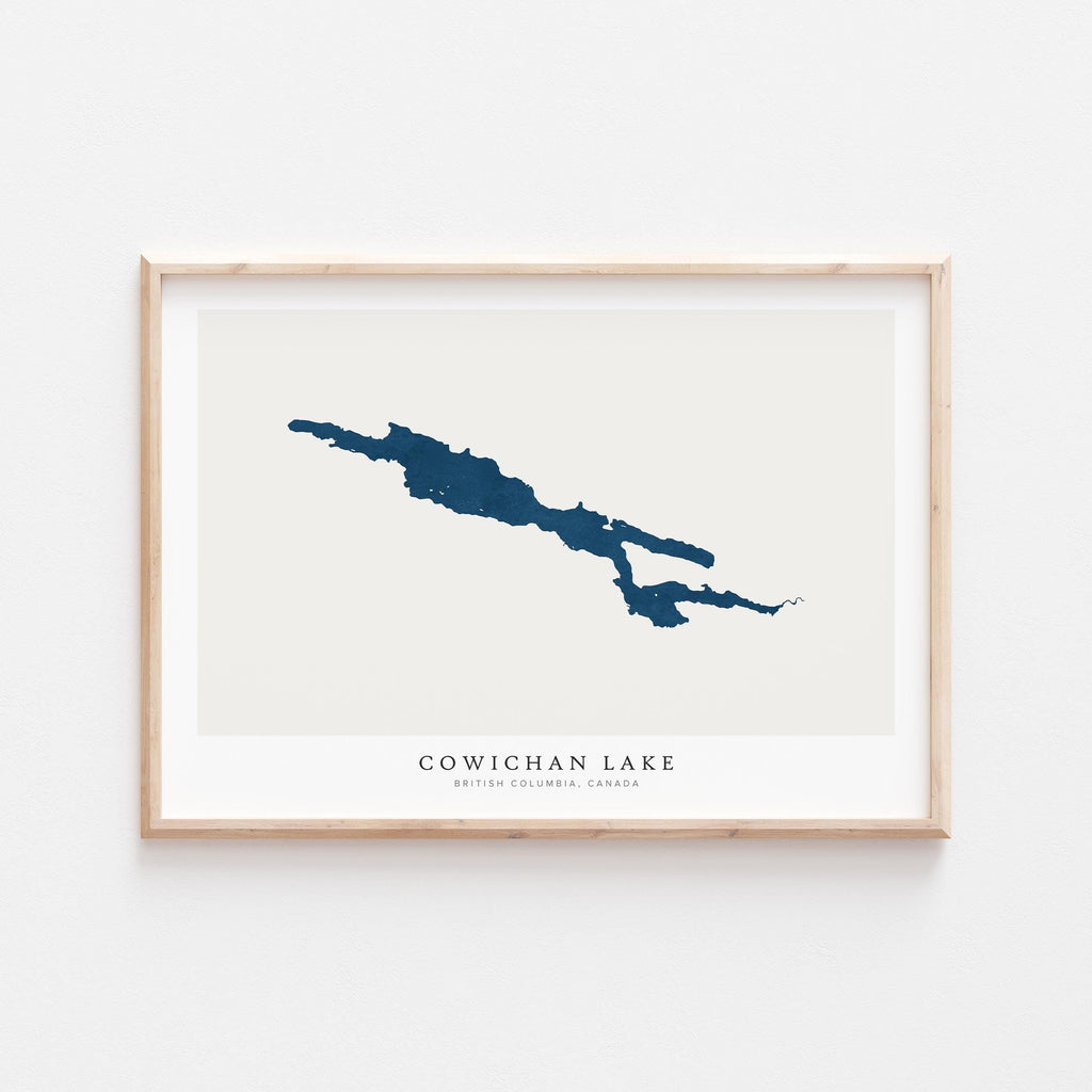 cowichan lake british columbia map poster – minimalist lake wall art - image 1