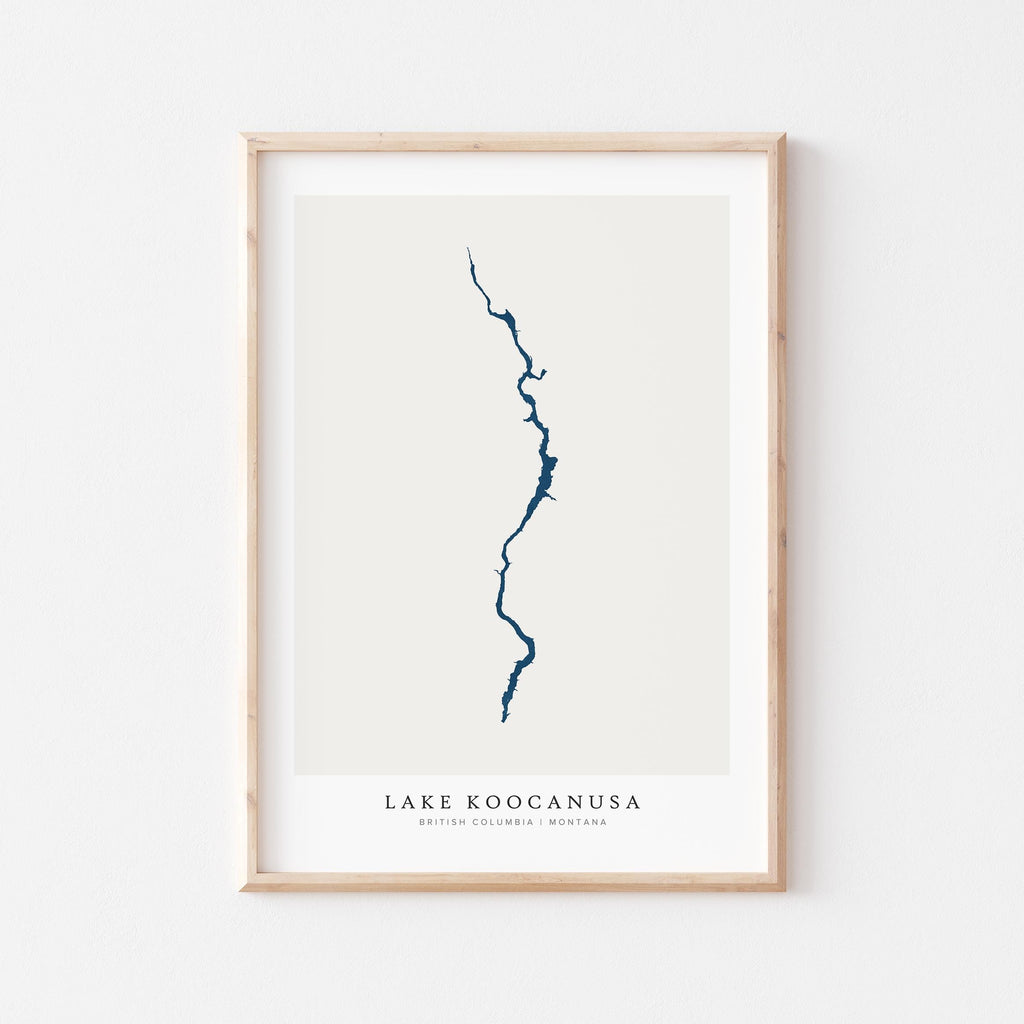 lake koocanusa british columbia map poster – minimalist lake wall art - image 1