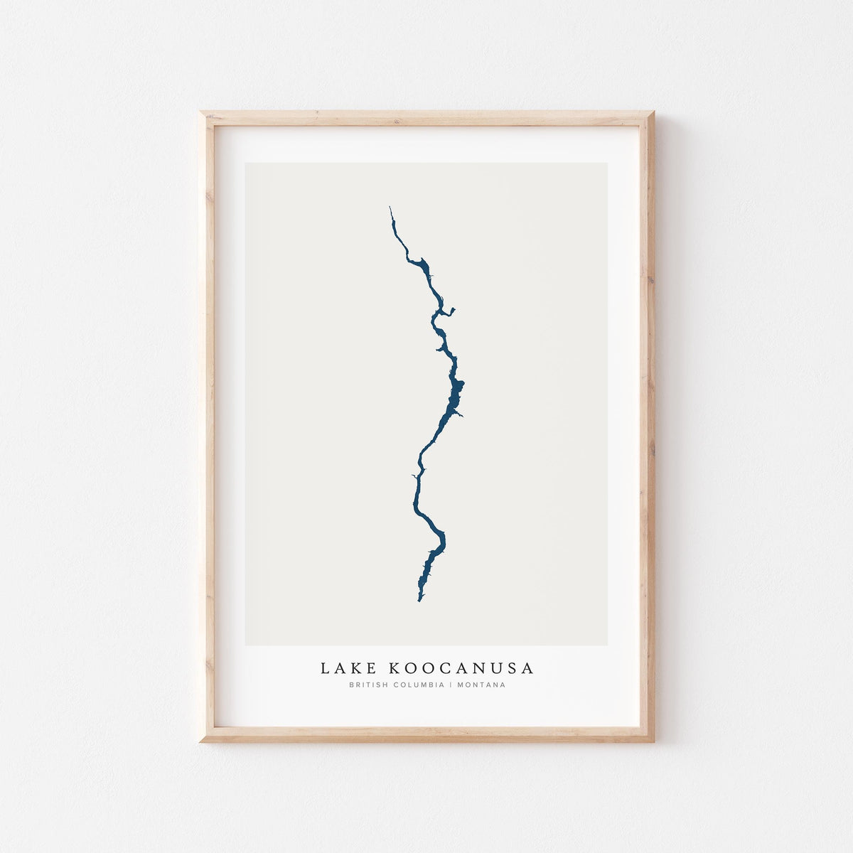 lake koocanusa british columbia map poster – minimalist lake wall art - image 1