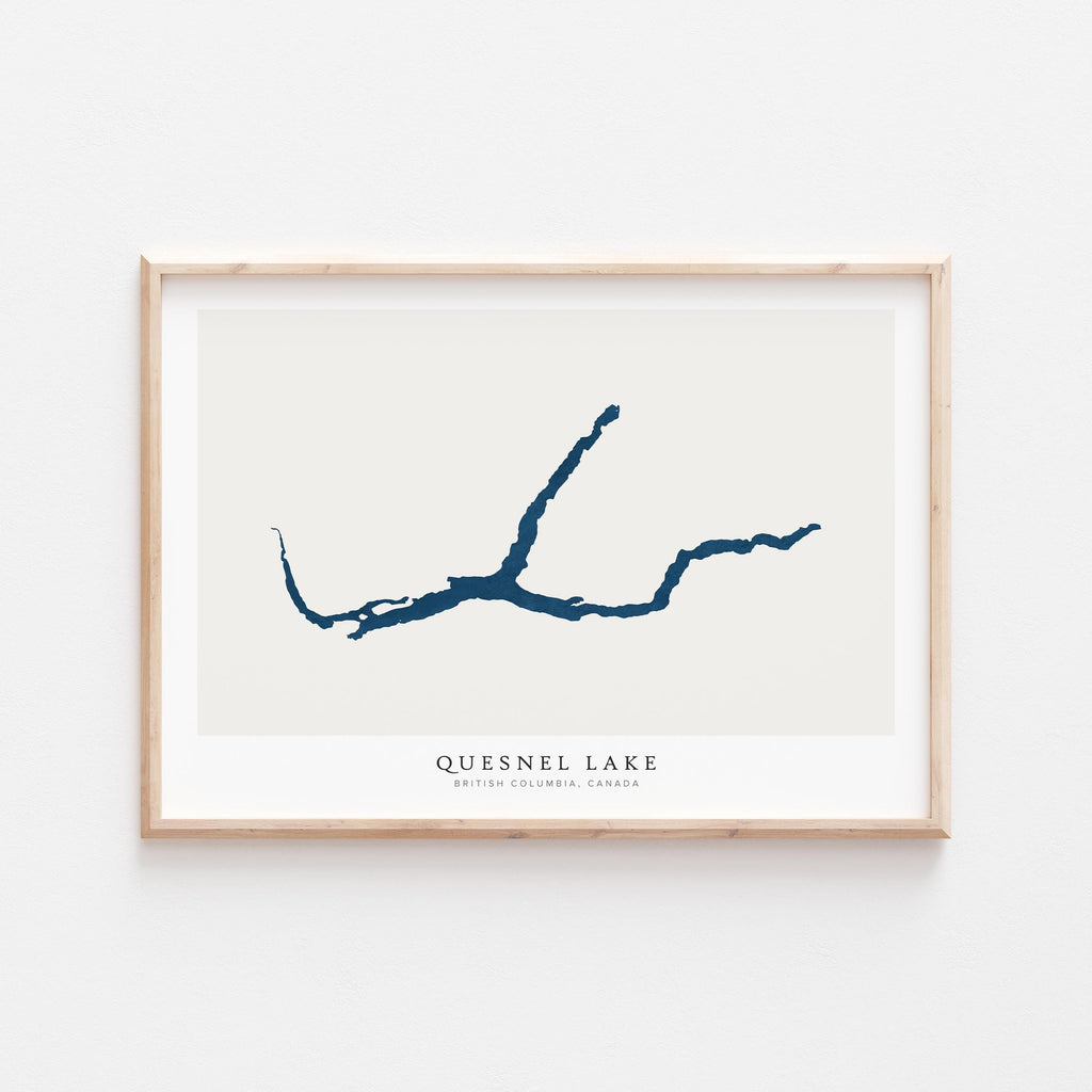 quesnel lake british columbia map poster – minimalist lake wall art - image 1