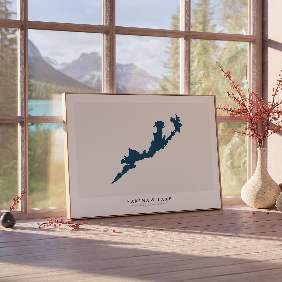 sakinaw lake british columbia map poster – minimalist lake wall art - image 4