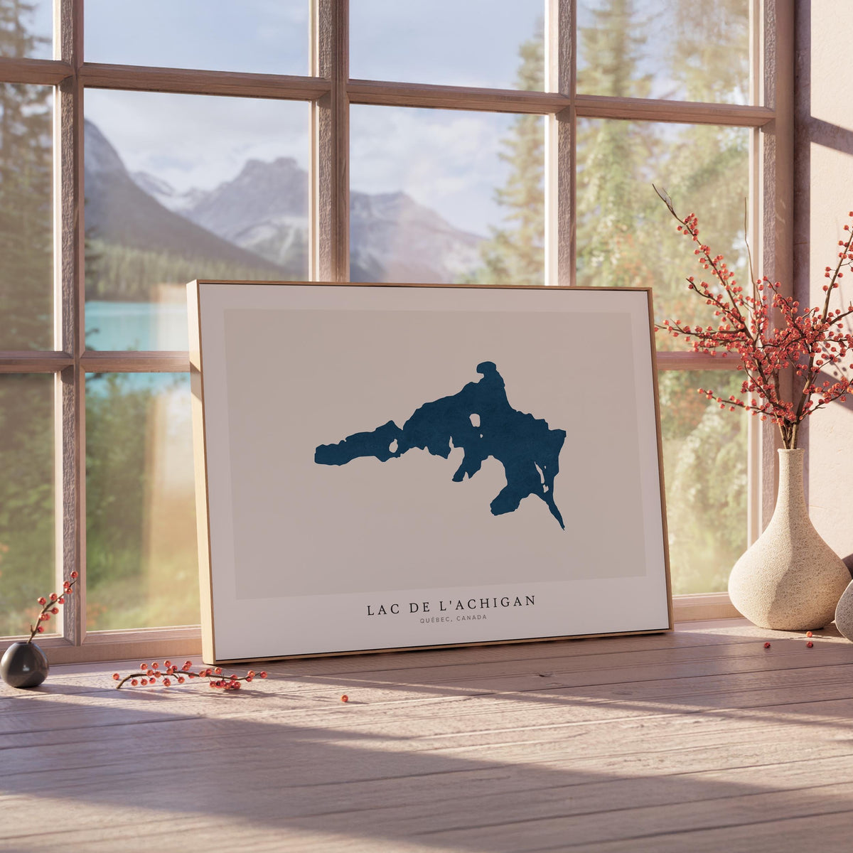 lac de l'achigan quebec map poster – minimalist lake wall art - image 4