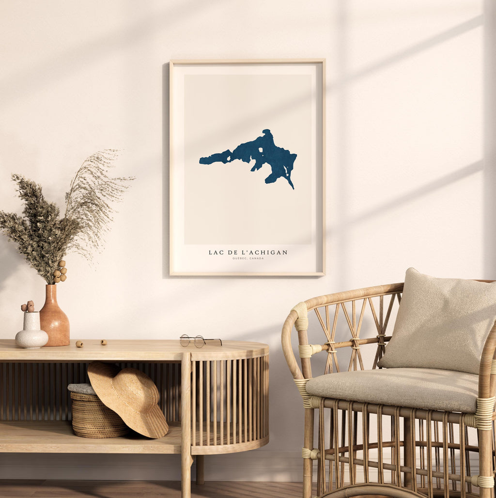 lac de l'achigan quebec map poster – minimalist lake wall art - image 5